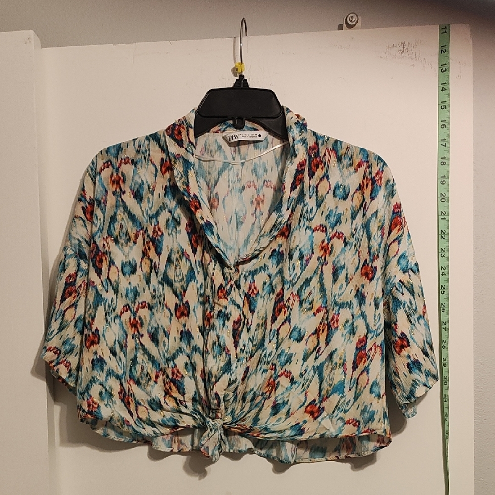 Zara Vibrant Patterned Blouse - Blue and Red